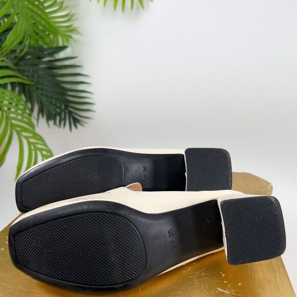 Women's Vintage 90s Cream Preppy Coquette Slip On Soft Girl Heel Loafers / 6 - Picture 5 of 8